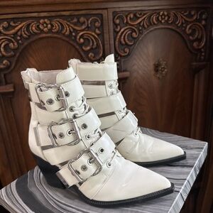 Jeffrey Campbell Women's patent White Buckle Ankle Booties